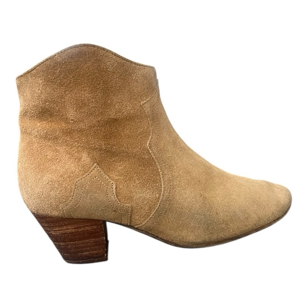 Isabel Marant Etoile Dicker Suede Ankle Boots Tan Western Stacked Heel Size 37